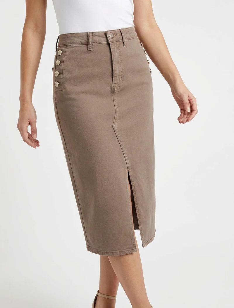 Jupe crayon en jean à poches boutonnées - Marron clair