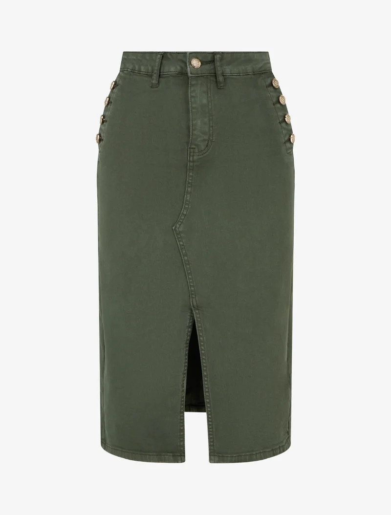 Jupe crayon en jean à poches boutonnées - Kaki