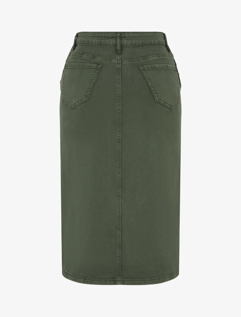 Jupe crayon en jean à poches boutonnées - Kaki