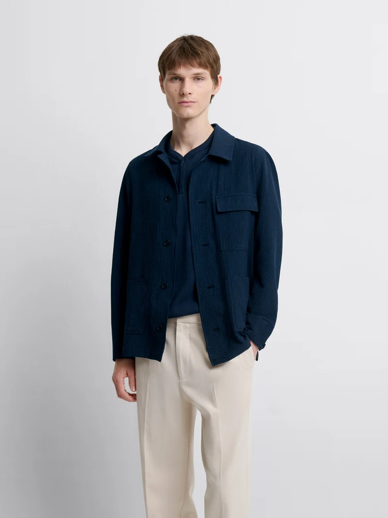 Veste regular col chemise en seersucker