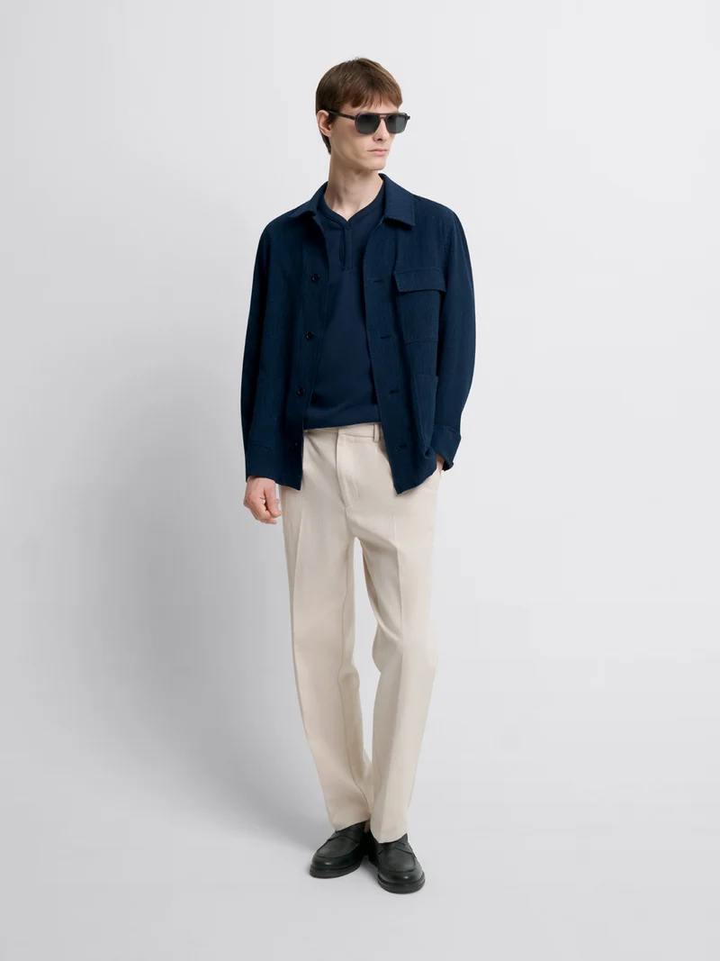 Veste regular col chemise en seersucker