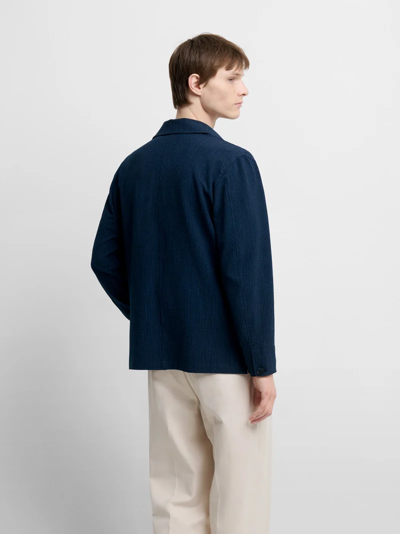 Veste regular col chemise en seersucker