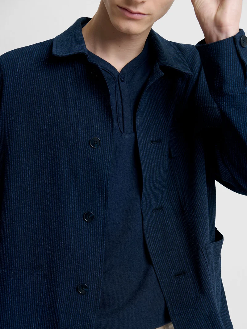 Veste regular col chemise en seersucker