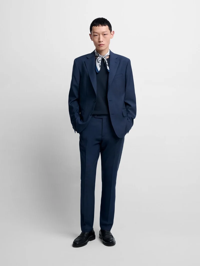 Costume 2 pièces slim en laine bleu nuit