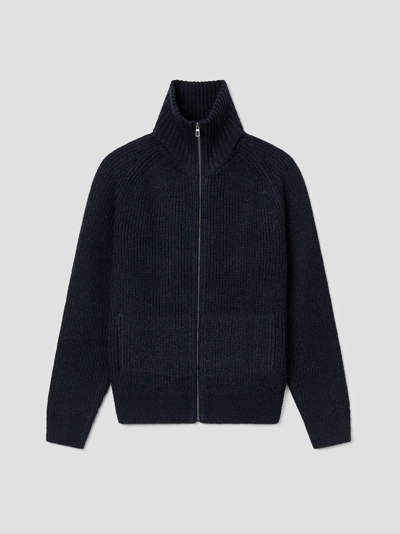 Cardigan zippé col montant maille perlée