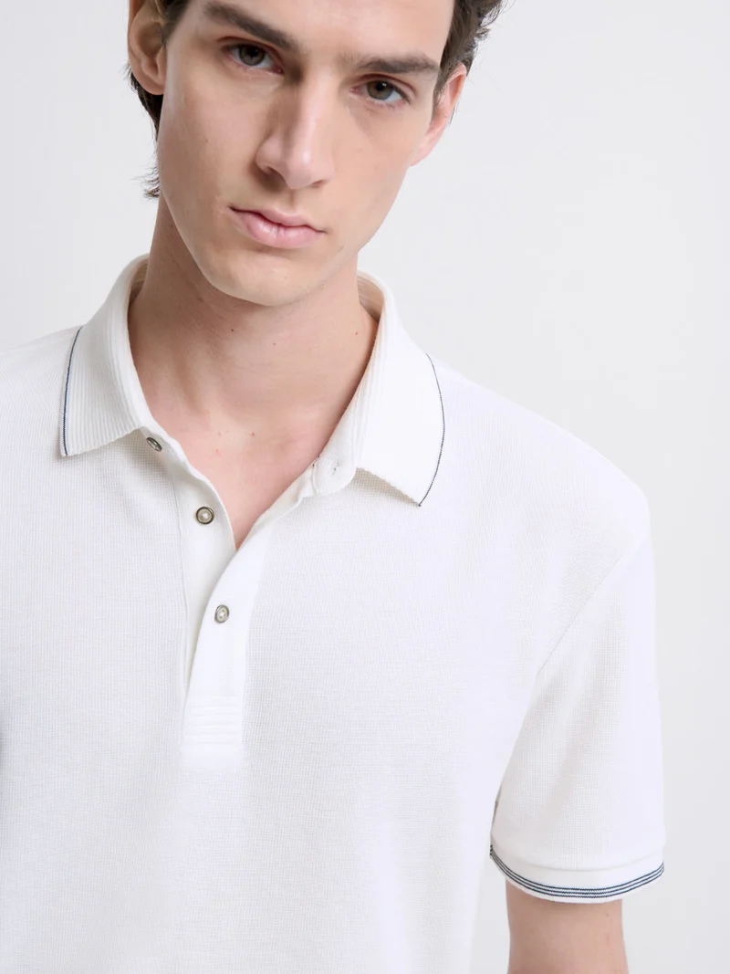 Polo col boutonné gauffré
