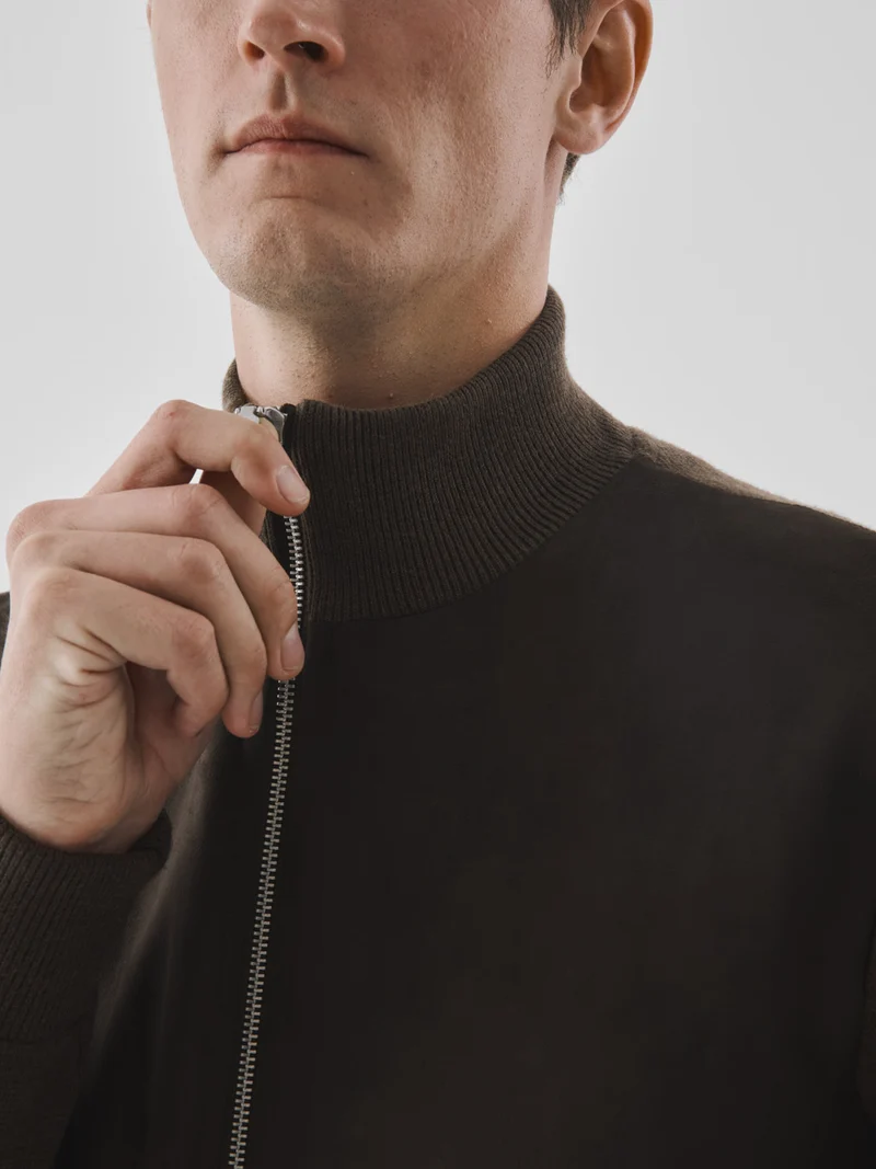 Cardigan zippé bi-matière
