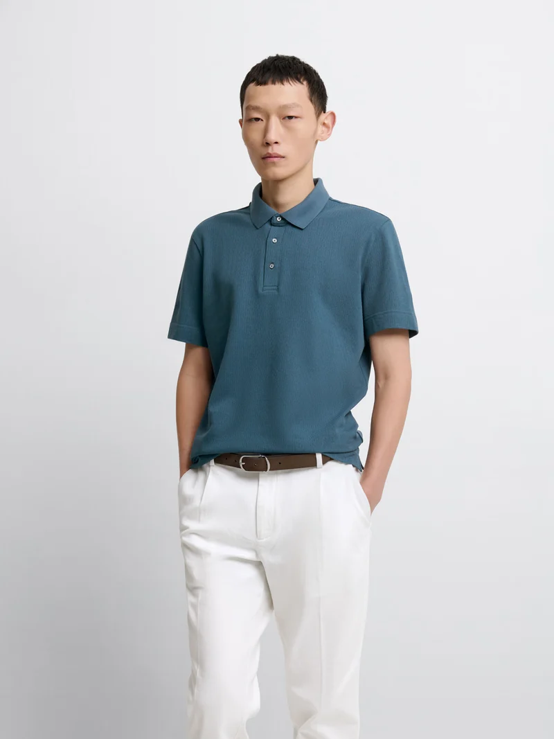 Polo col boutonné en coton