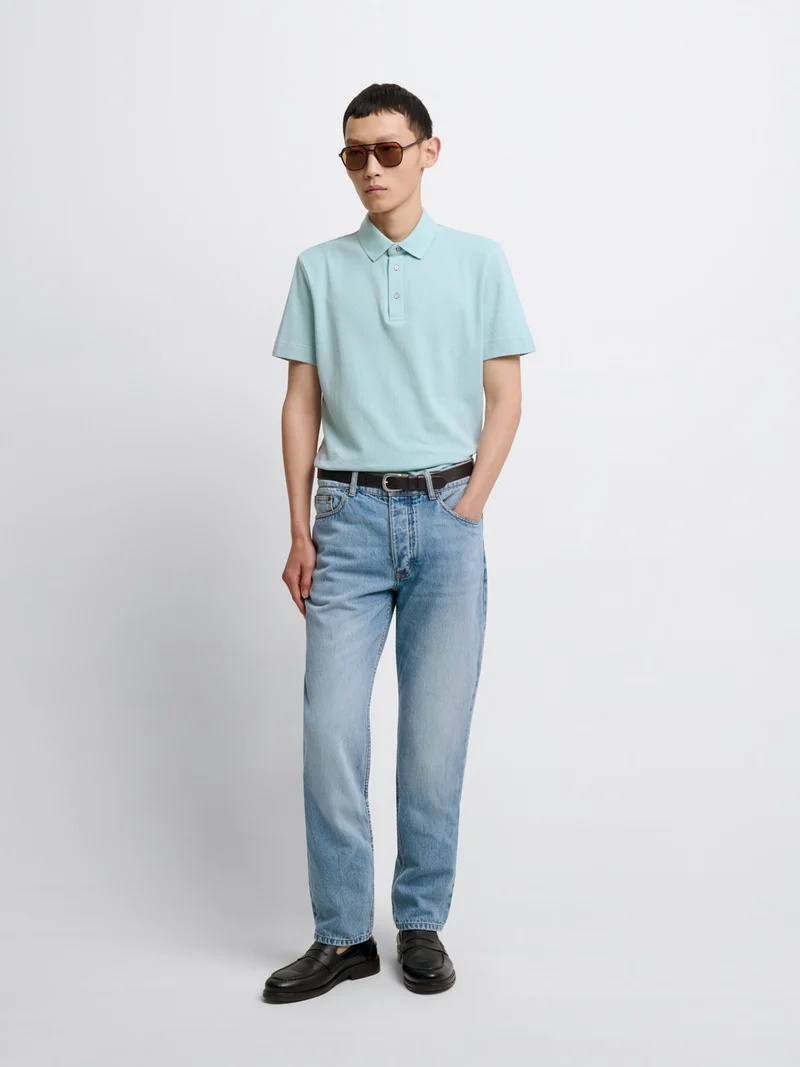Polo col boutonné en coton