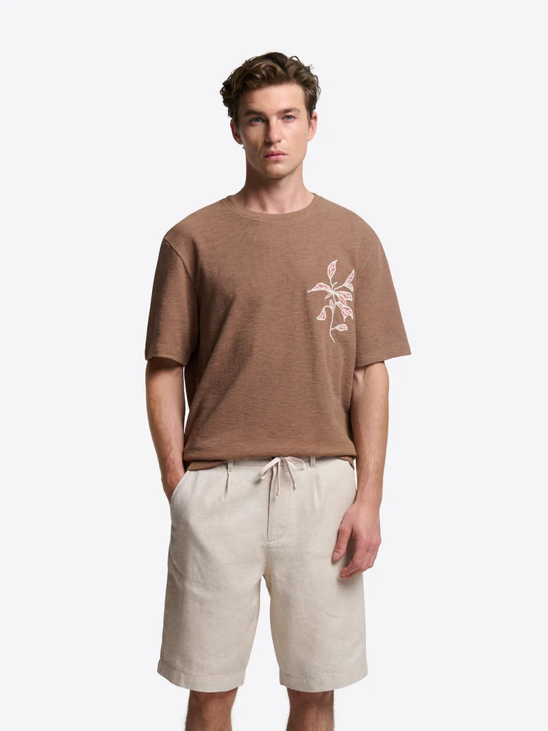 T-shirt col rond brodé en coton
