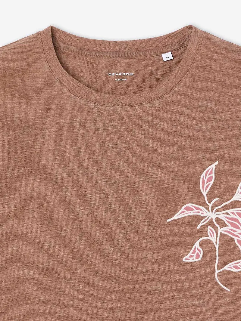 T-shirt col rond brodé en coton