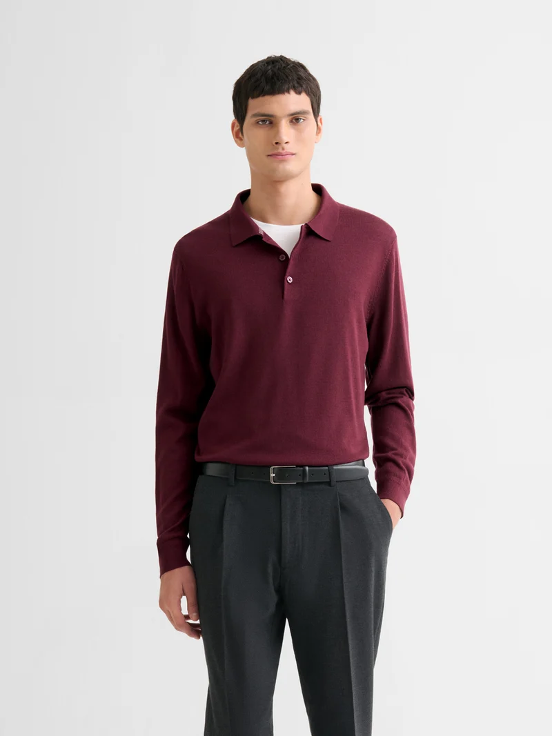 Polo boutonné en laine Mérinos