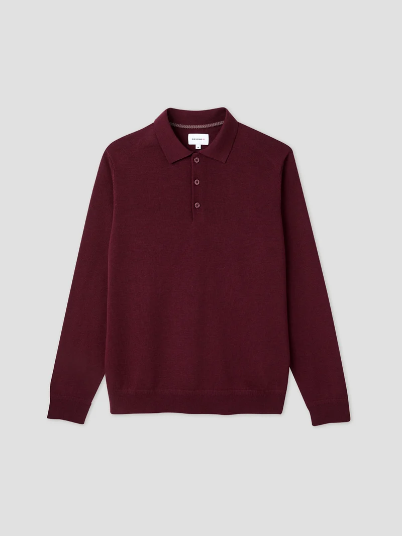 Polo boutonné en laine Mérinos