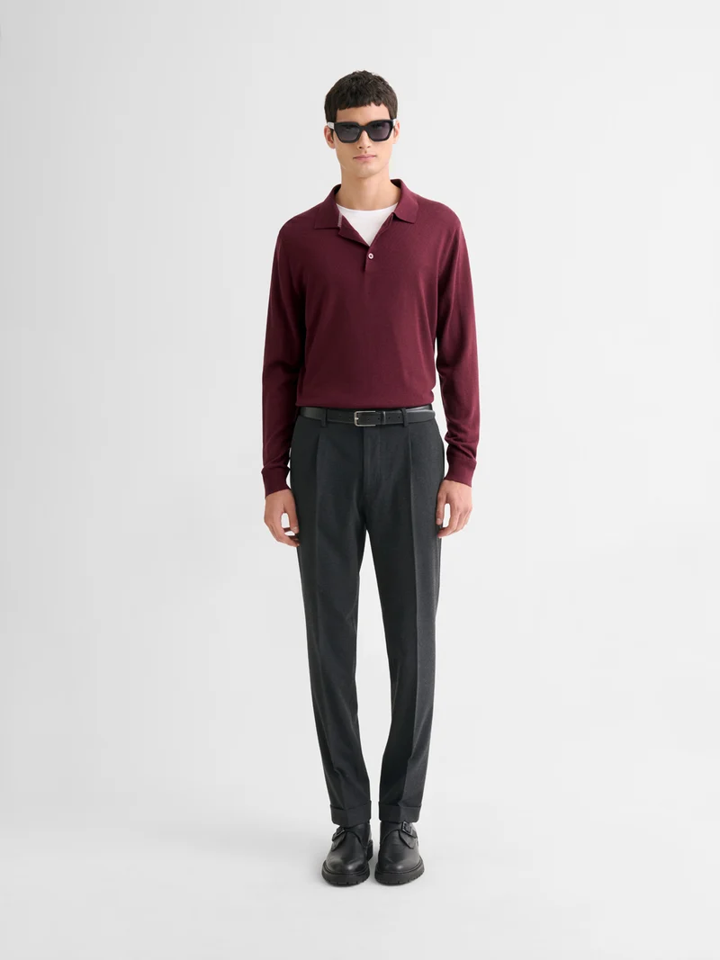 Polo boutonné en laine Mérinos