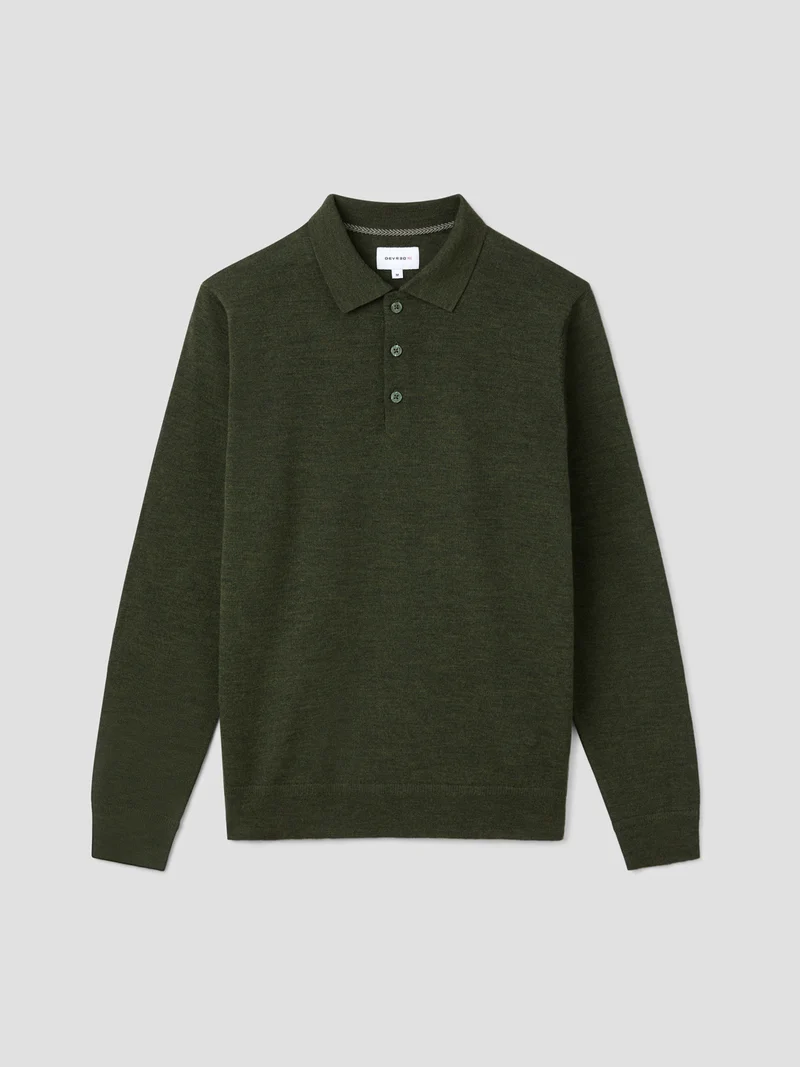 Polo boutonné en laine Mérinos