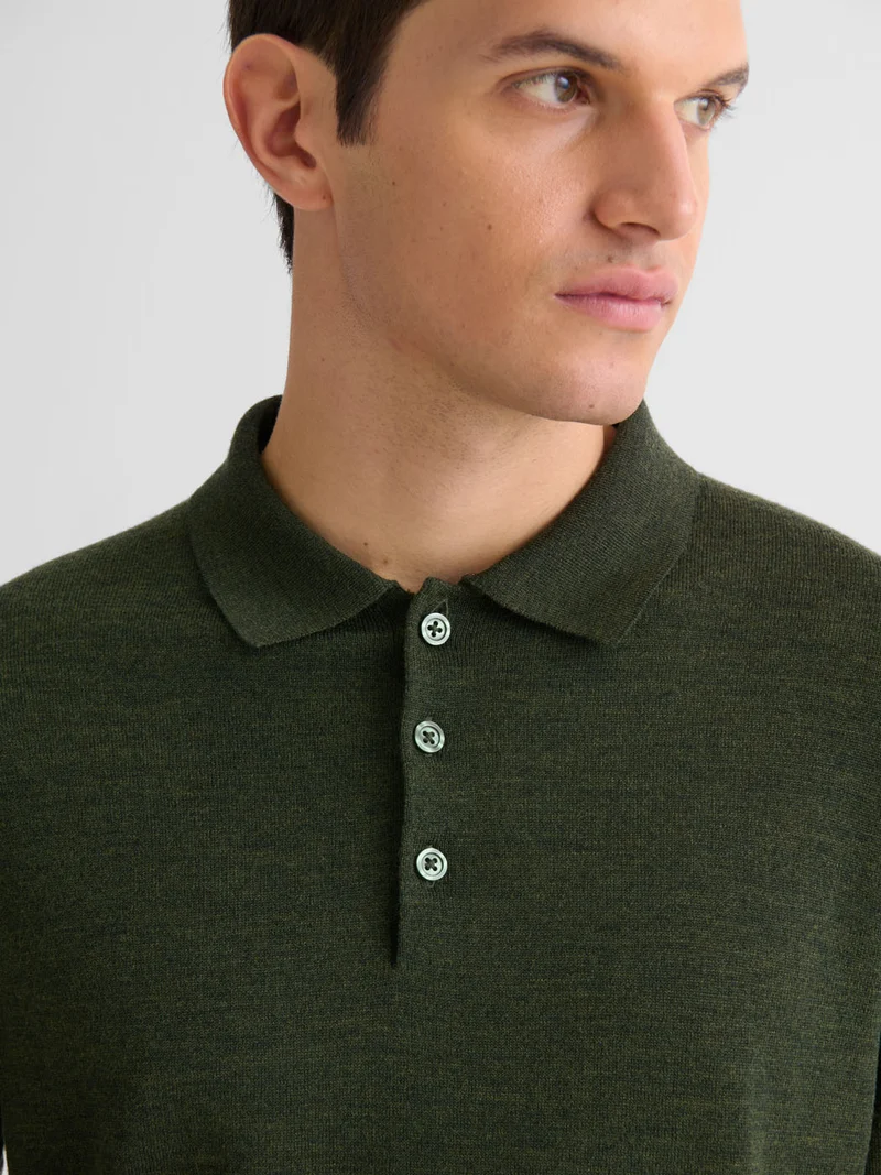 Polo boutonné en laine Mérinos