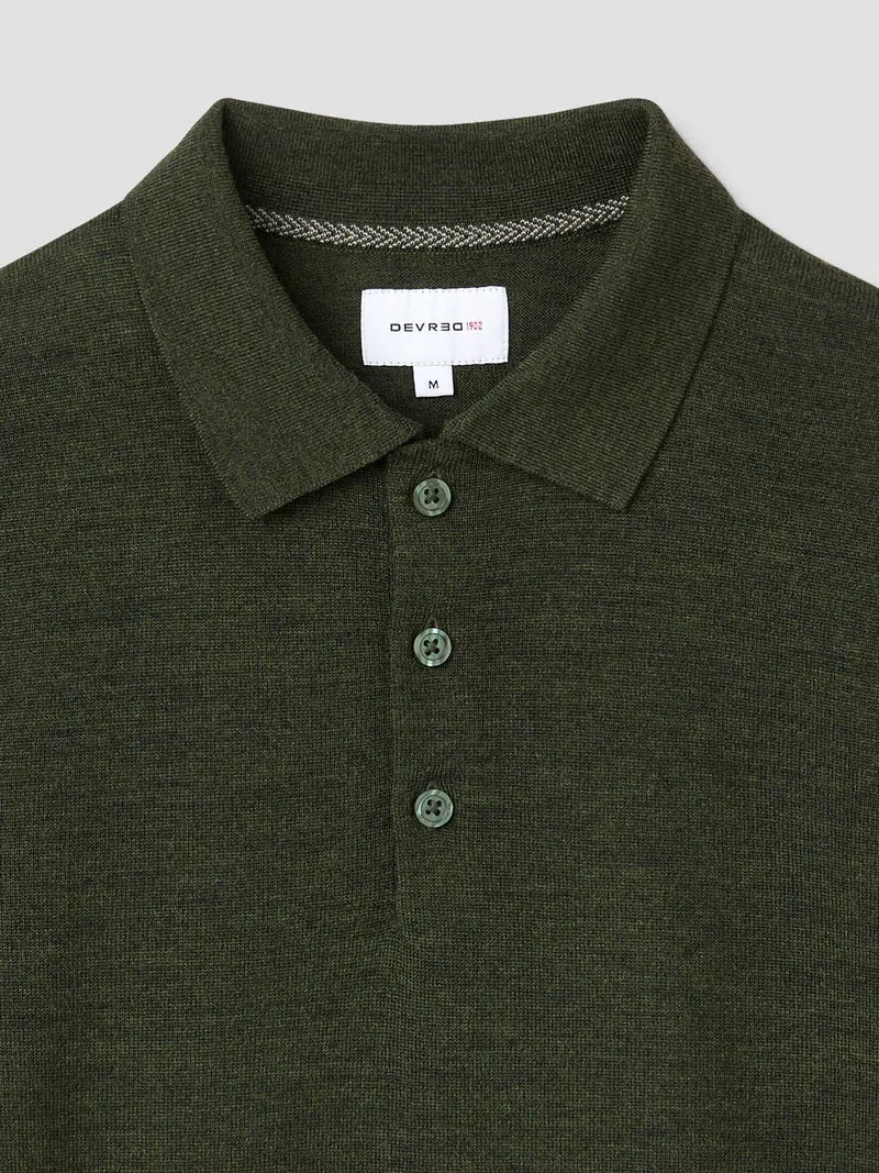 Polo boutonné en laine Mérinos