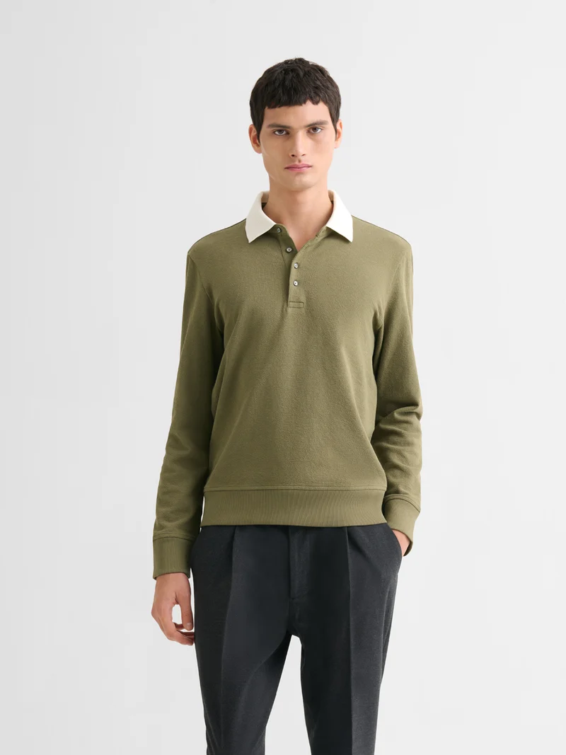 Polo manches longues col boutonné