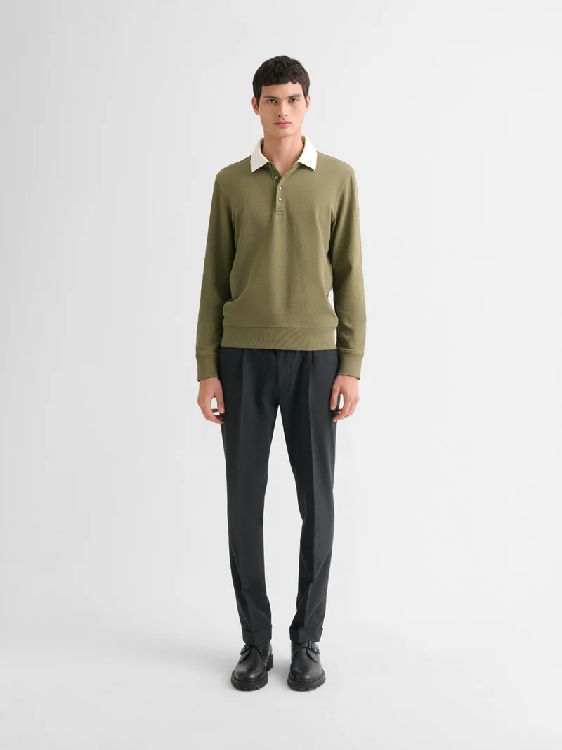 Polo manches longues col boutonné
