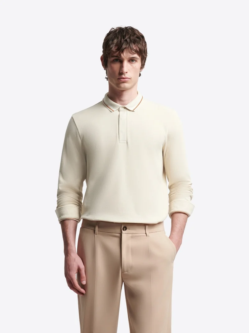 Polo manches longues en coton gaufré