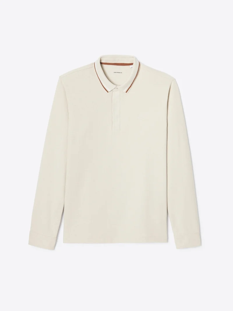 Polo manches longues en coton gaufré