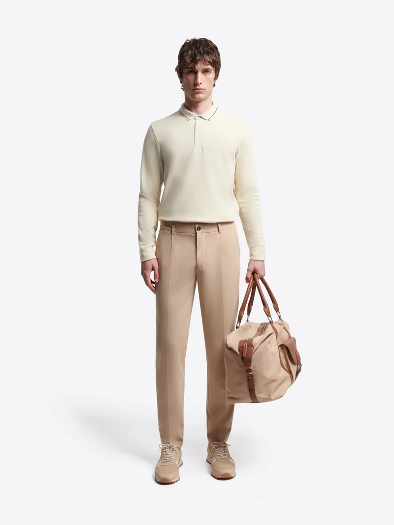 Polo manches longues en coton gaufré