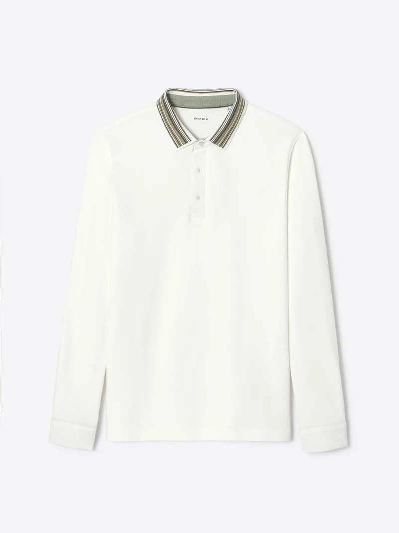 Polo manches longues en coton col rayé