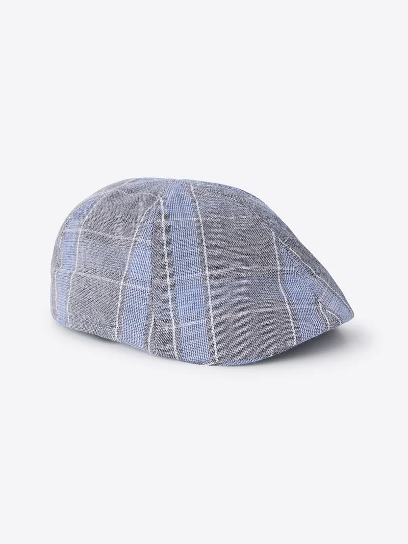 Casquette plate en lin à carreaux