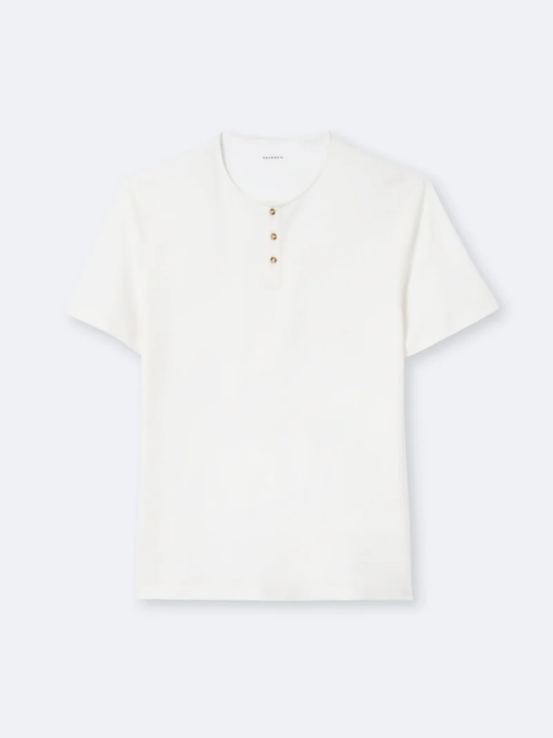T-shirt col tunisien en coton lin