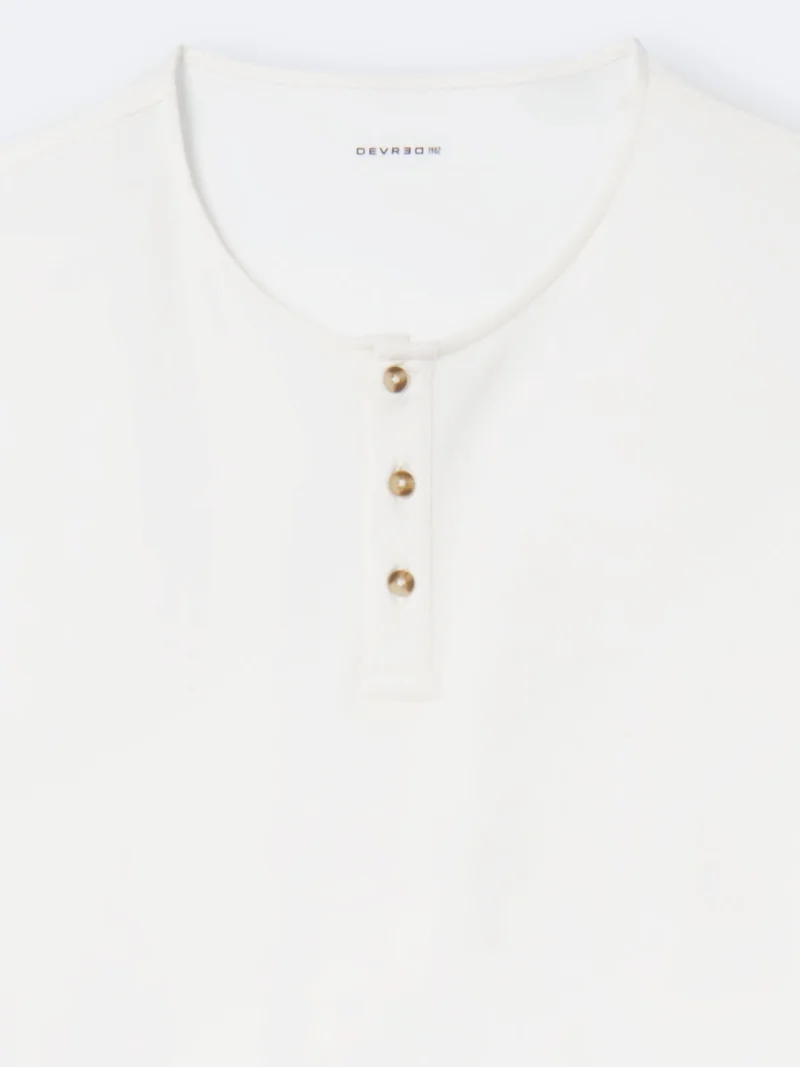 T-shirt col tunisien en coton lin