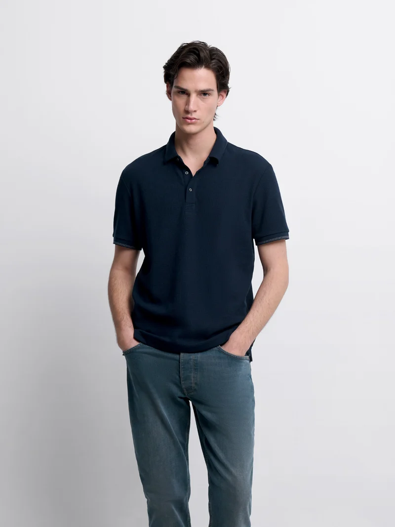Polo col boutonné gauffré
