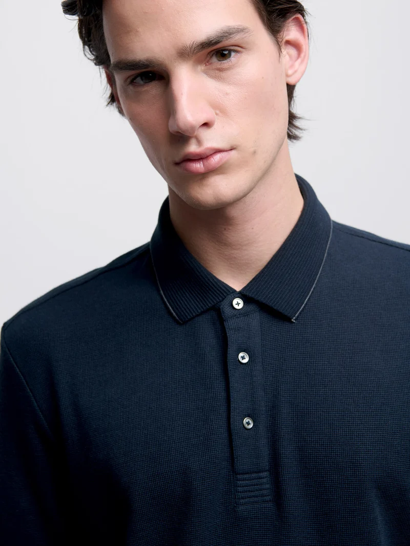 Polo col boutonné gauffré