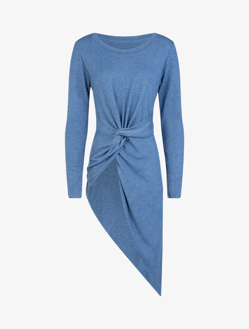 Tunique asymétrique en maille - Bleu charrette