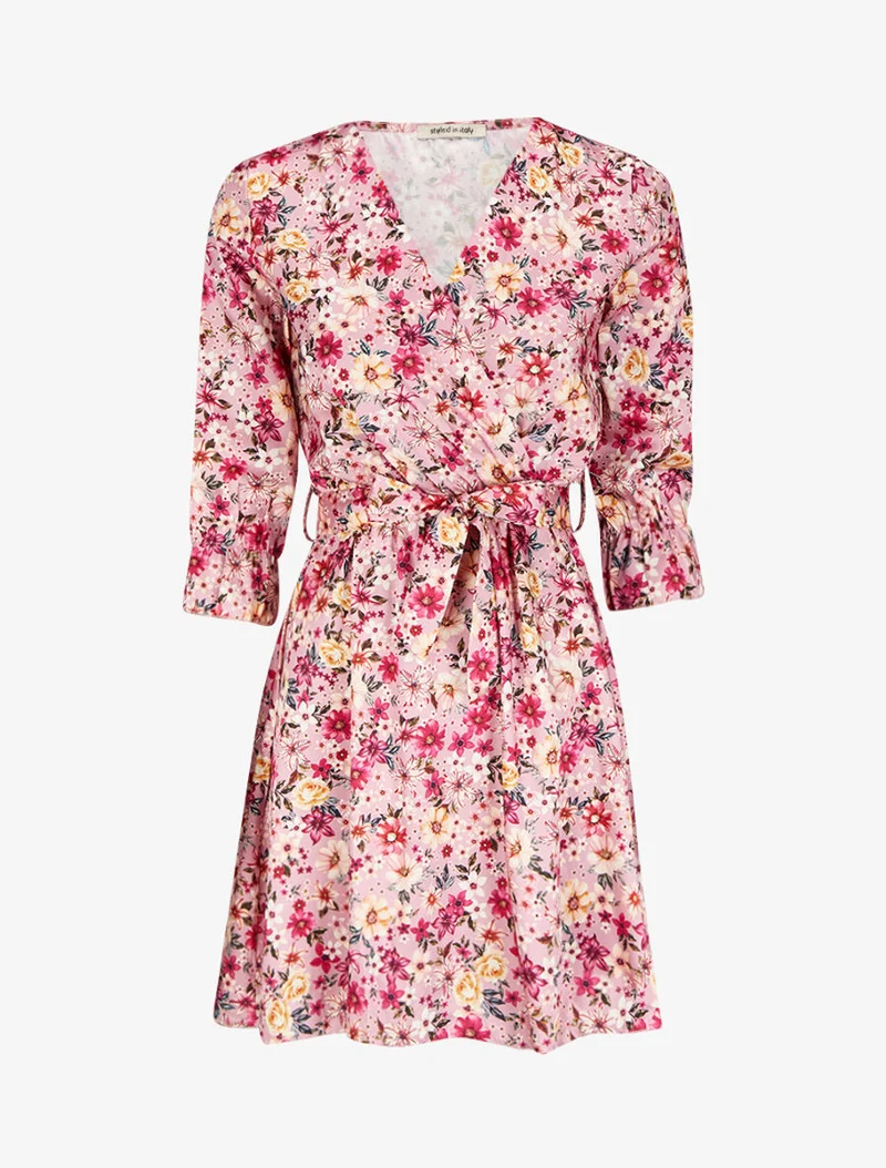 Robe satinée à imprimé à fleurs - Rose