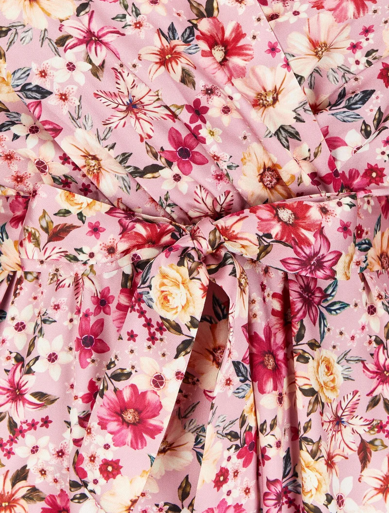 Robe satinée à imprimé à fleurs - Rose