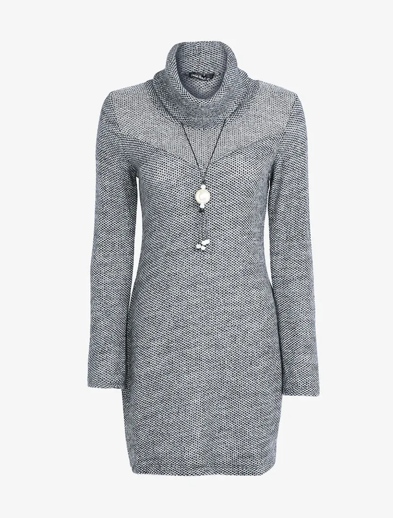 Robe en maille texturée et sautoir - Gris foncé