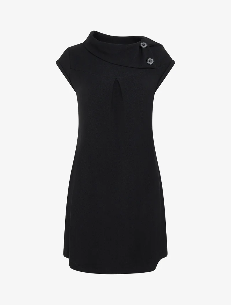 Robe-pull col tombant boutonné - Noir