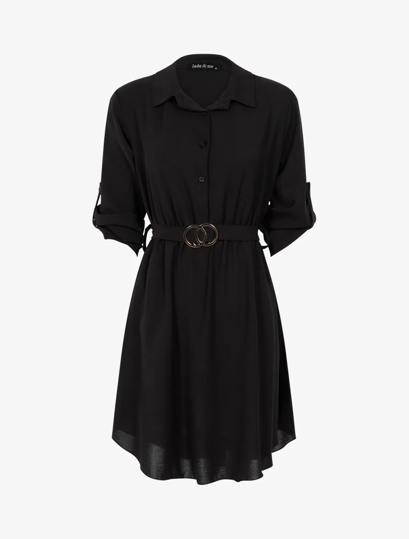 Robe chemise coupe patineuse - Noir
