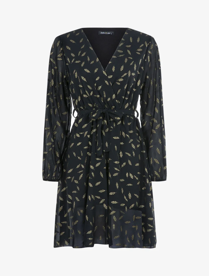 Robe à imprimé feuilles irisées - Noir