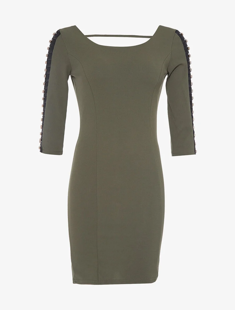 Robe bras bijoux dorés - Kaki
