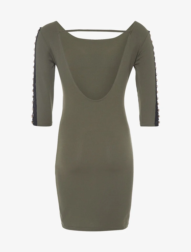 Robe bras bijoux dorés - Kaki