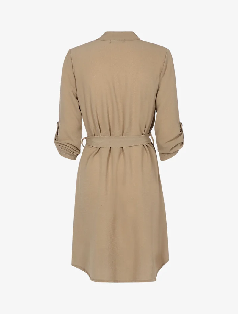 Robe chemise à col tunisien - Camel