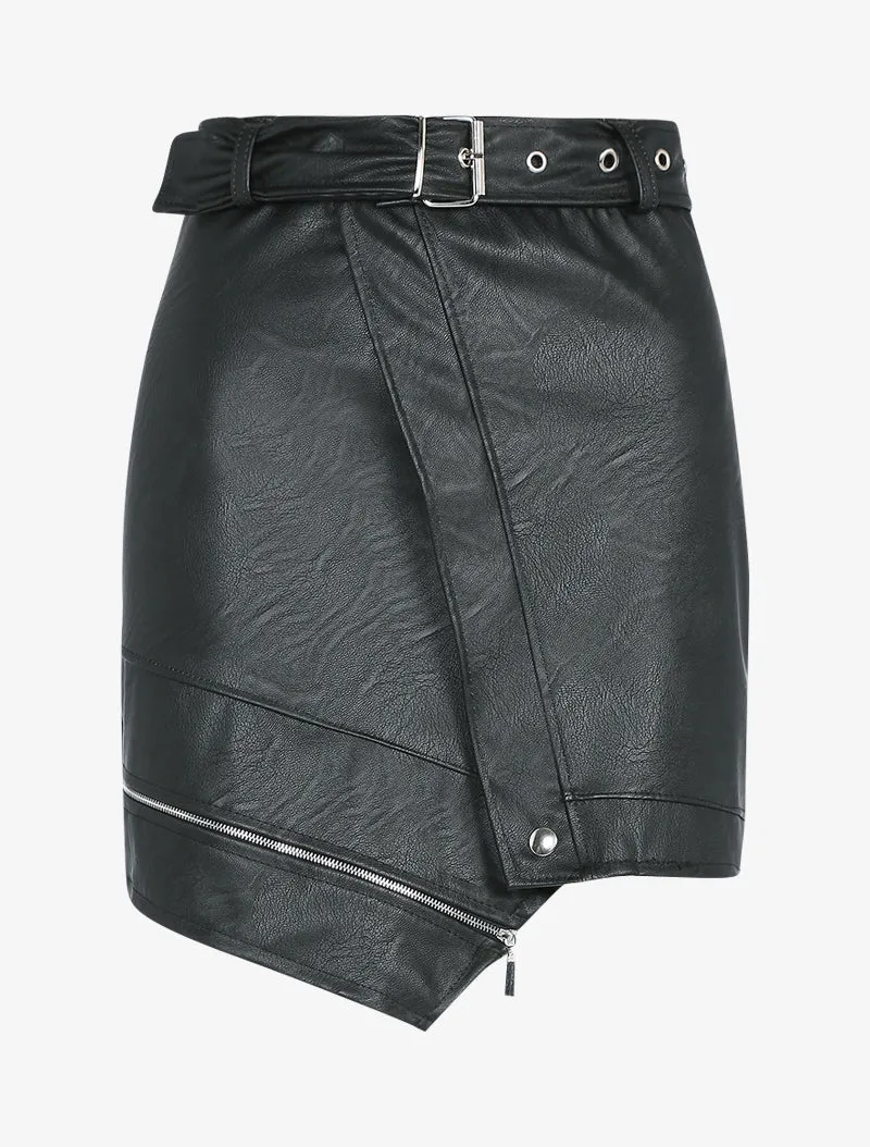 Mini jupe portefeuille en simili - Noir