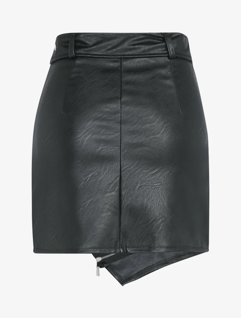 Mini jupe portefeuille en simili - Noir