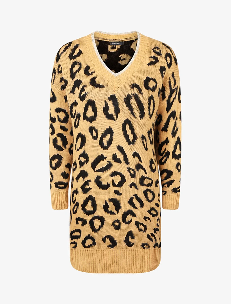 Robe pull imprimé léopard abstrait - Camel clair