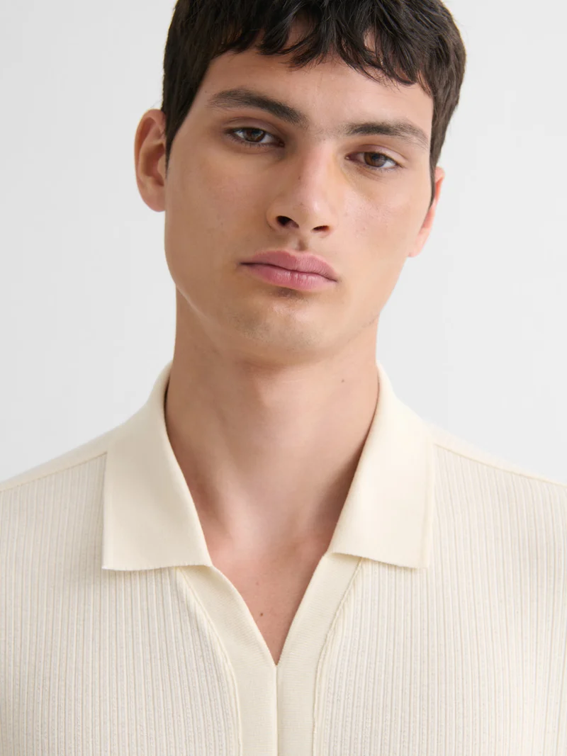 Polo col V effet maille