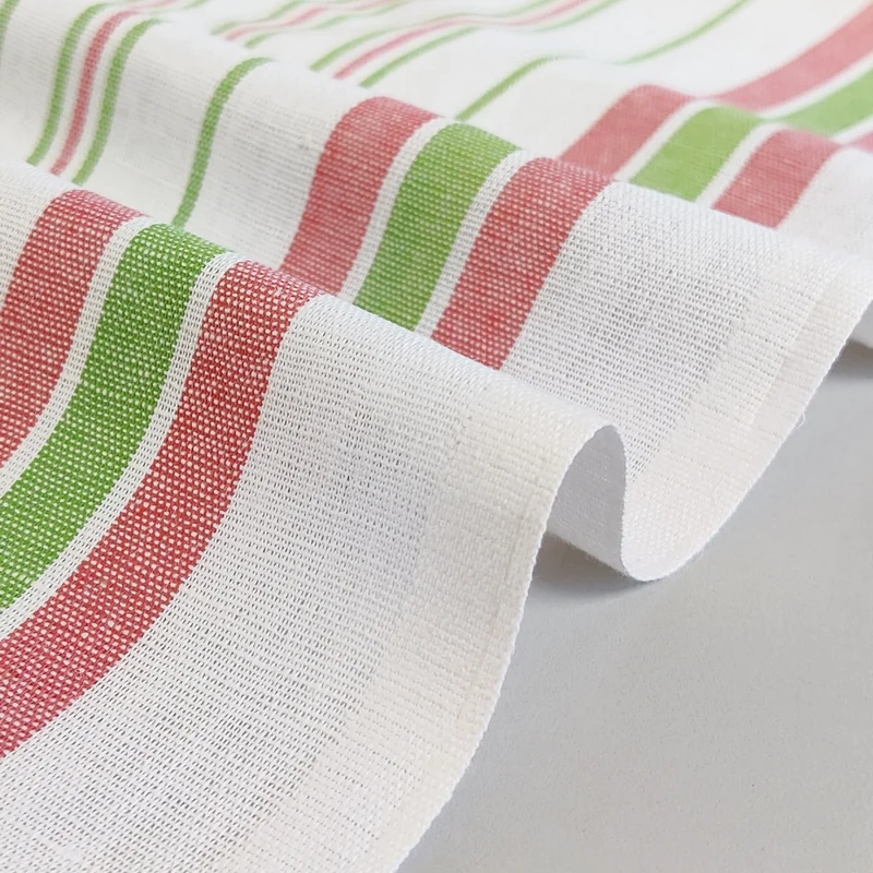 Tissu pour Linge à Vaisselle | Lin & Coton | Lignes Rouges et Vertes