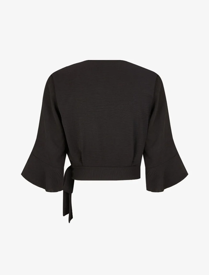 Blouse courte cache coeur à nouer - Noir