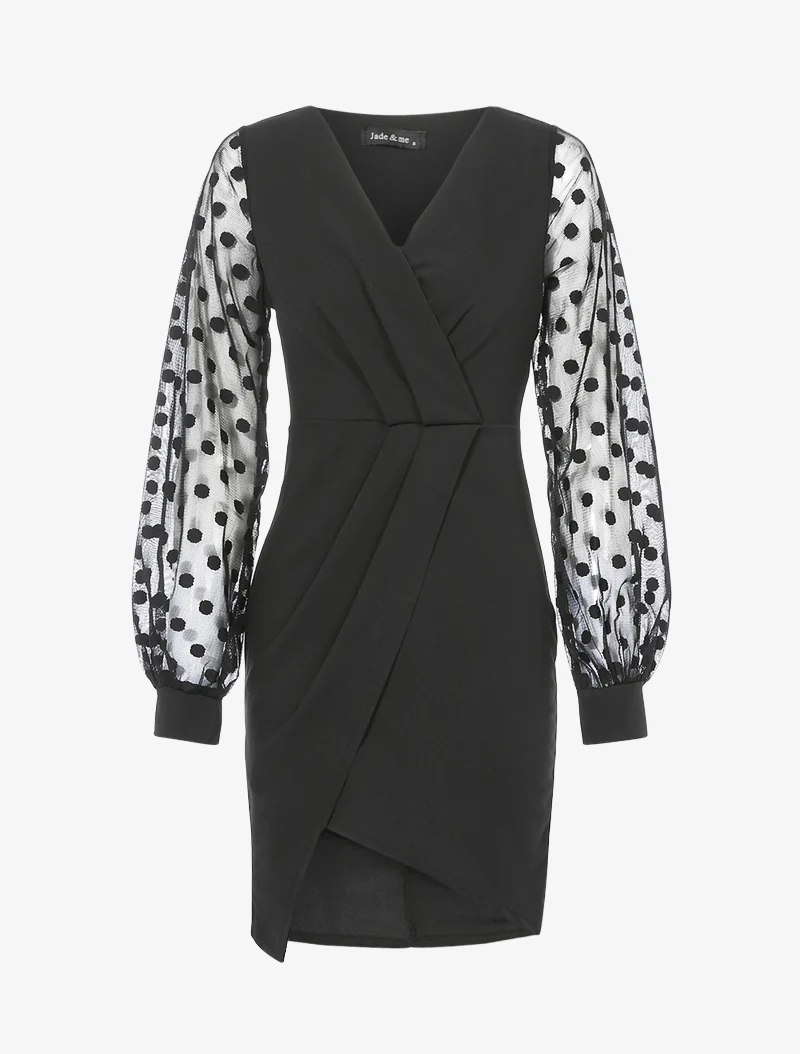 Robe asymétrique à manches en tulle - Noir
