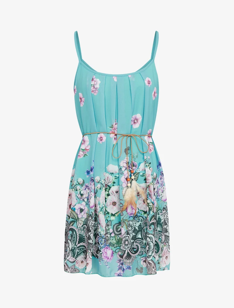 Robe trapèze à imprimé floral - Turquoise